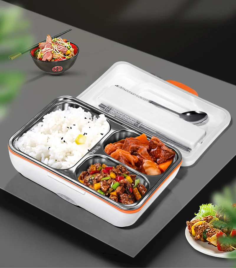 Stainless Steel Electric Lunch Box 12V 24V 110V 220V Office Camping Heating Food Warmer Container Dual-use Heated LunchBox Set | Дом и сад
