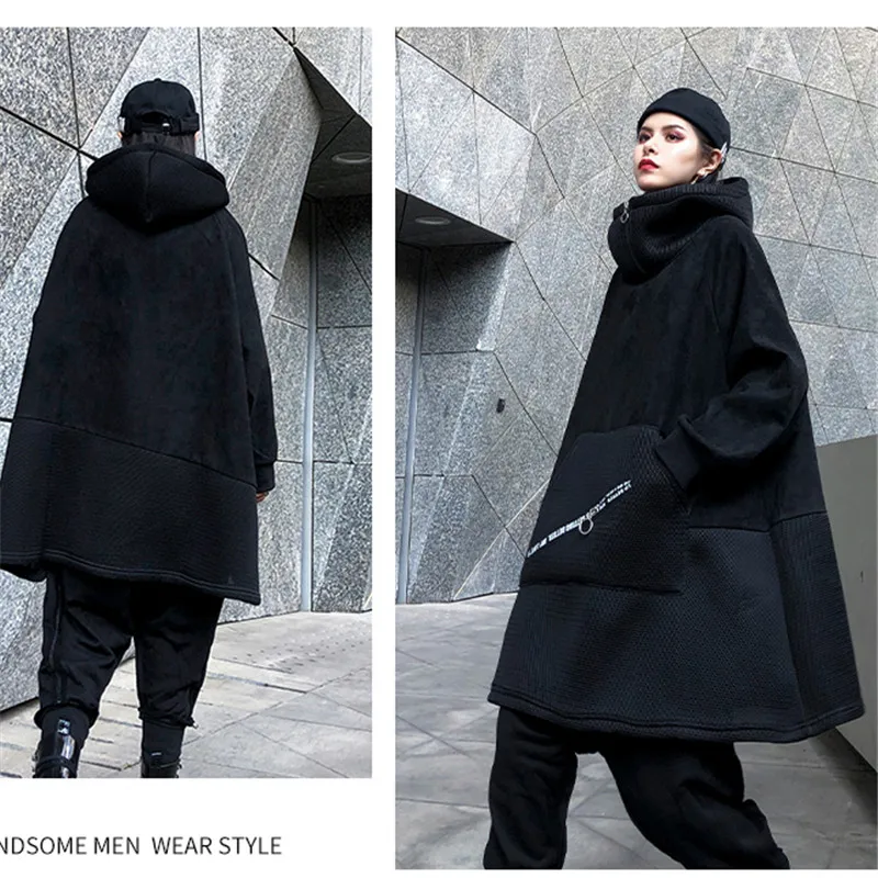 Женская толстовка с капюшоном черная Свободная кофта в стиле бойфренд хип-хоп