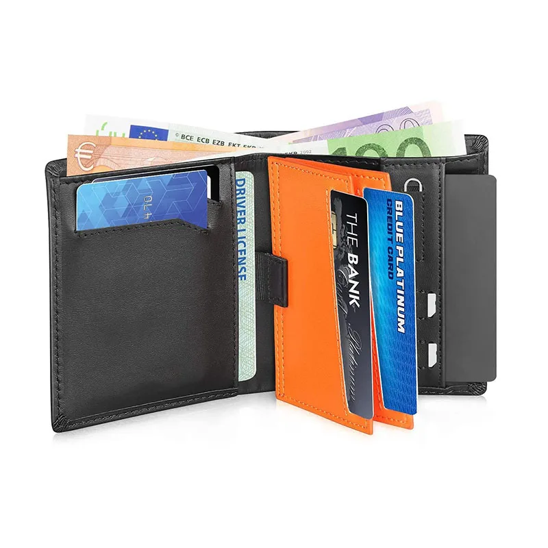 

New Men’s Genuine Leather Wallets RFID Blocking Slim Card Holder Luxury Vertical Multifunction Bifold Wallet with Coin Pocket