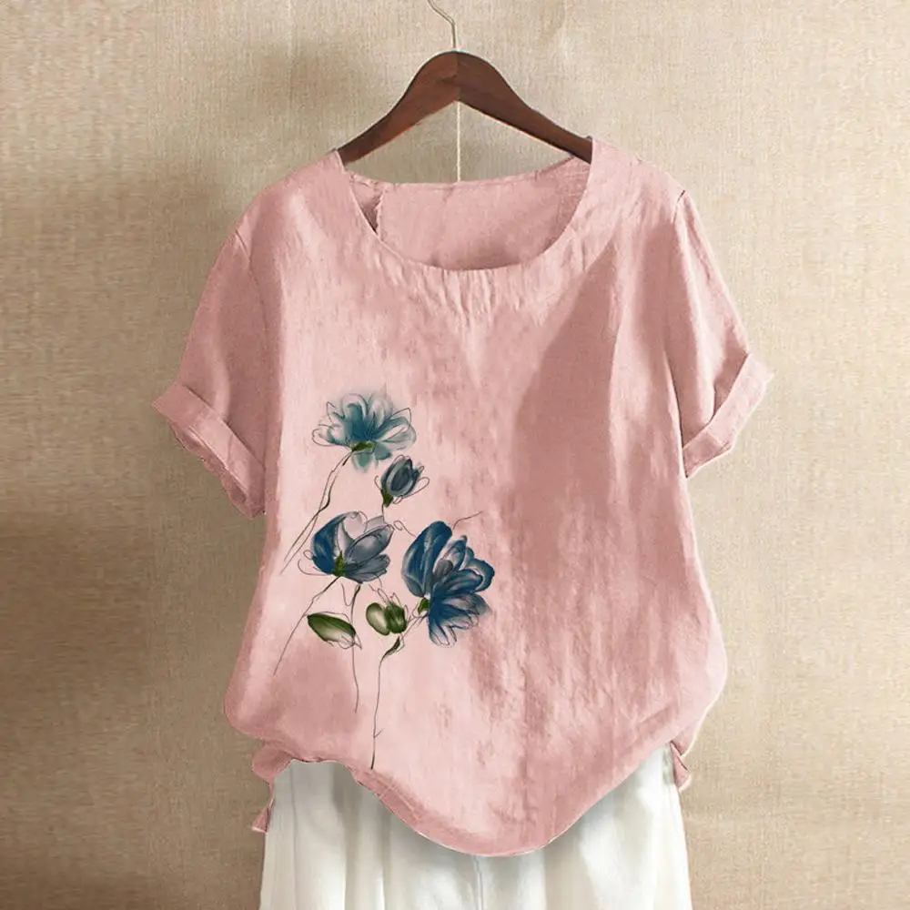 

2019 Fashion Women Plus Size M-5XL Cotton And Linen T Shirt Women O Neck Printed Short Sleeve Tops Shirts Camiseta Mujer Tshirt