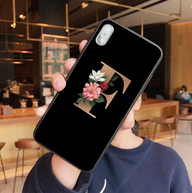 Custom Case For iPhone 11Pro Max Letter Flowers Black Soft TPU Iphone 6 6S 7 8 Plus X Xr High Guality Print Phone Cover | Мобильные