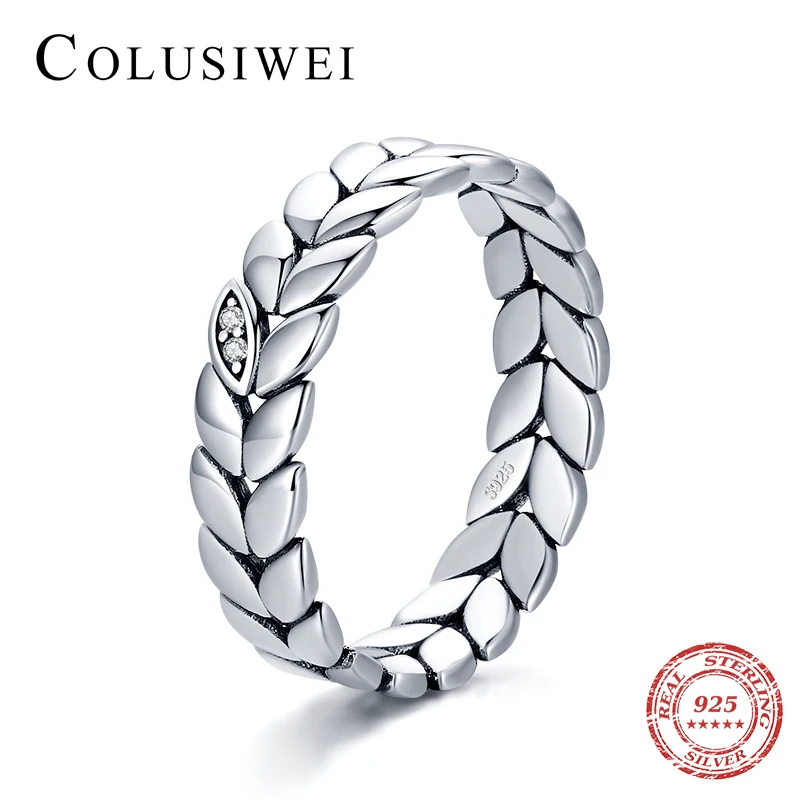 

COLUSIWEI 925 Sterling Silver Sparkly Clear CZ Vintage Leaf Finger Rings For Women Engagement Wedding Statement Jewelry Anel