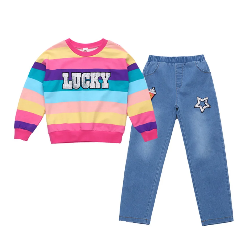 Одежда для подростков девочек свитер в полоску с изображением героев из