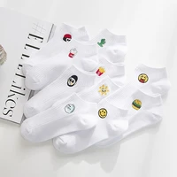 harajuku cute embroidery smiling face cactus women boat socks low but cotton white funny kawaii brand gift for girl summer white