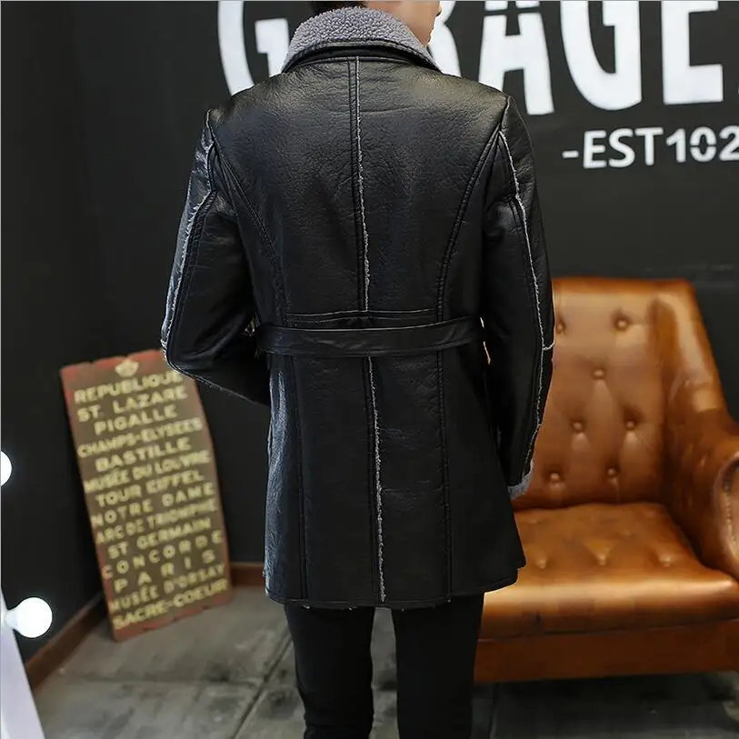 

Large Free Shipping Size Men Clothing Autumn Plus Velvet Thicken Pu Leather Long Jacket Men's Fur One Man Leisure Coat / M-3xl