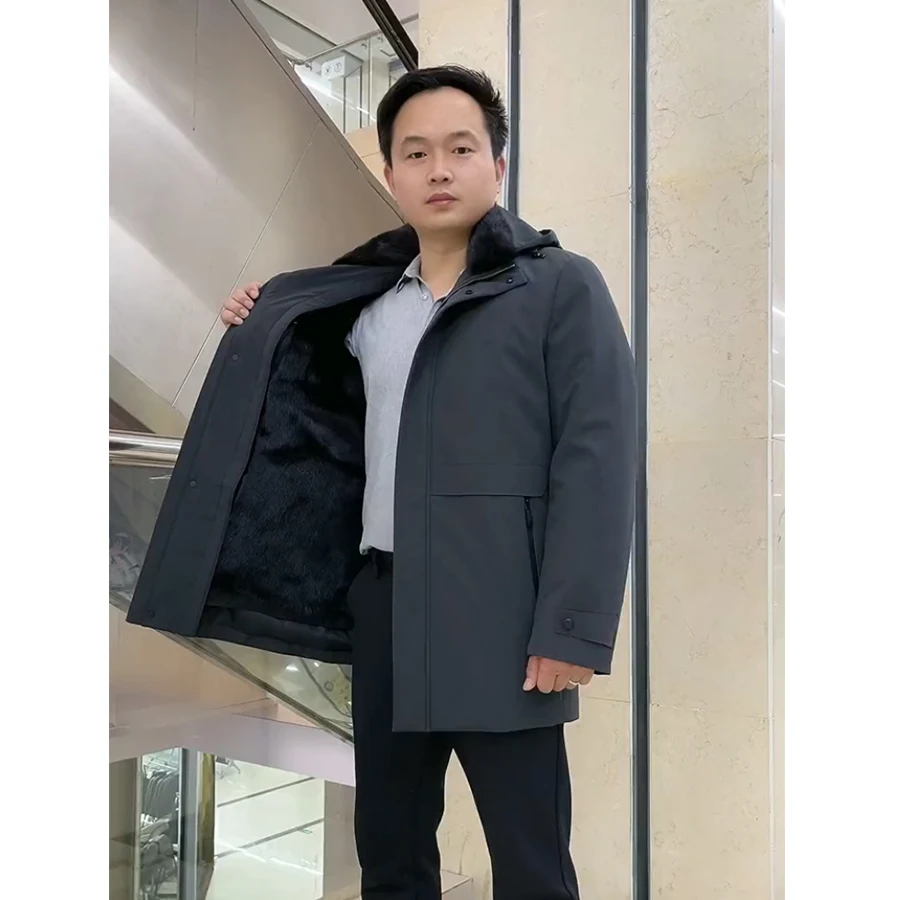 

Fur Jacket Men Winter Parka Real Mink Fur Liner Coat Plus Size Outwear Hooded Style Overcoat Plus Size Custom