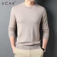 ucak brand casual pure wool sweaters men clothing o neck solid color streetwear sweater pull homme autumn thin pullover u1246