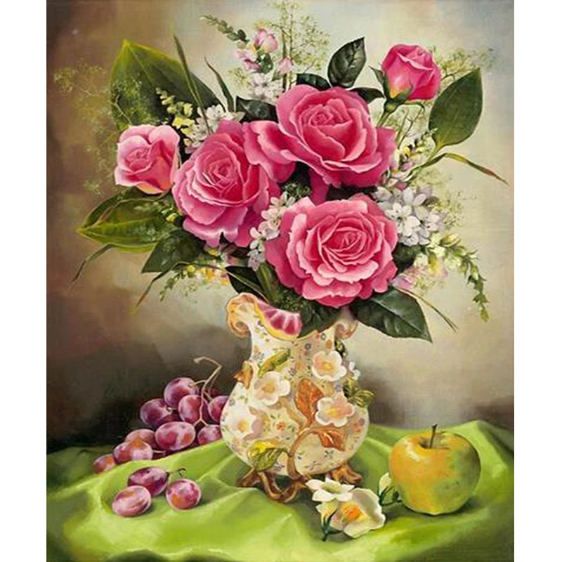 

Камни в форме ромба/круглый дрель алмазная живопись Набор для вышивки «ваза» с фрукты Вышивка крестом мозаика настенная наклейка домашний ...