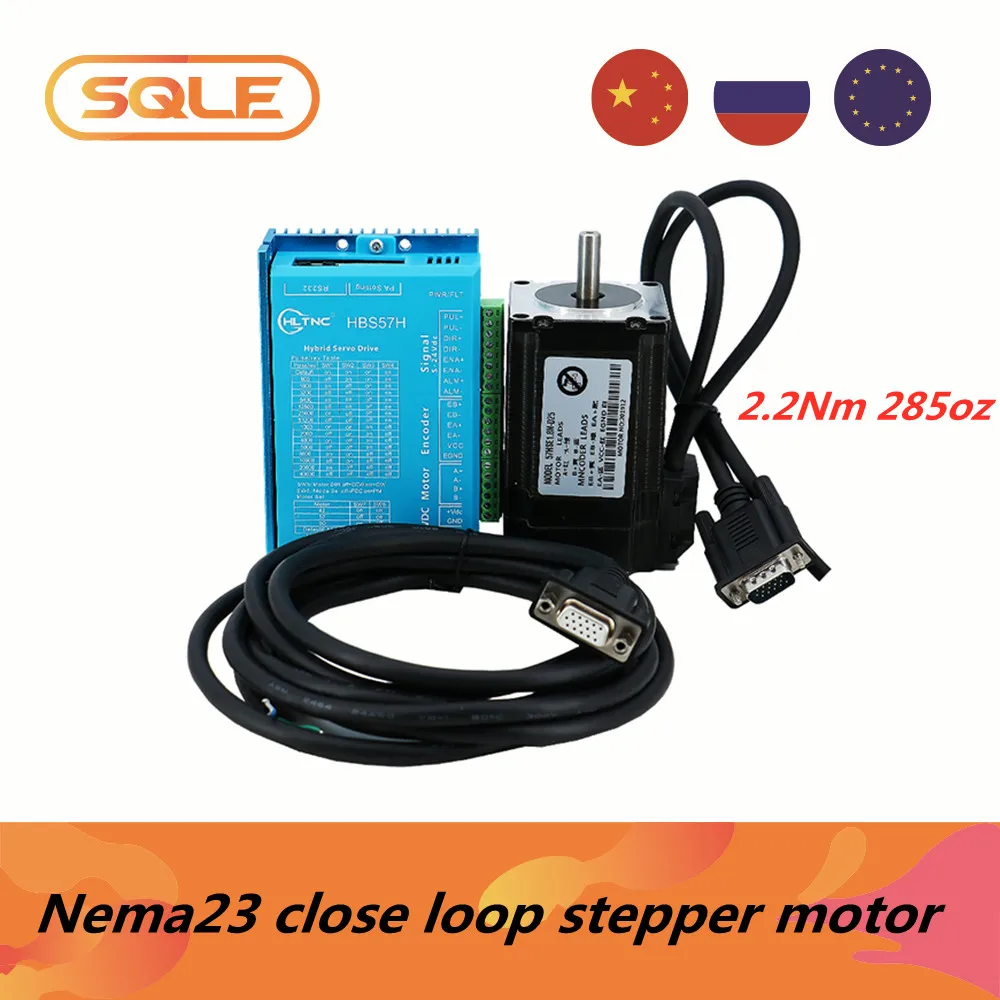 

1 set Nema23 285oz-in close loop stepper motor 2.2Nm & HBS57H servo driver 24-80v & 3 meters encoder cable