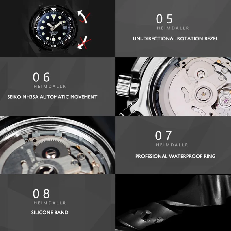 Мужские водонепроницаемые часы для дайвинга цвет черный | Наручные