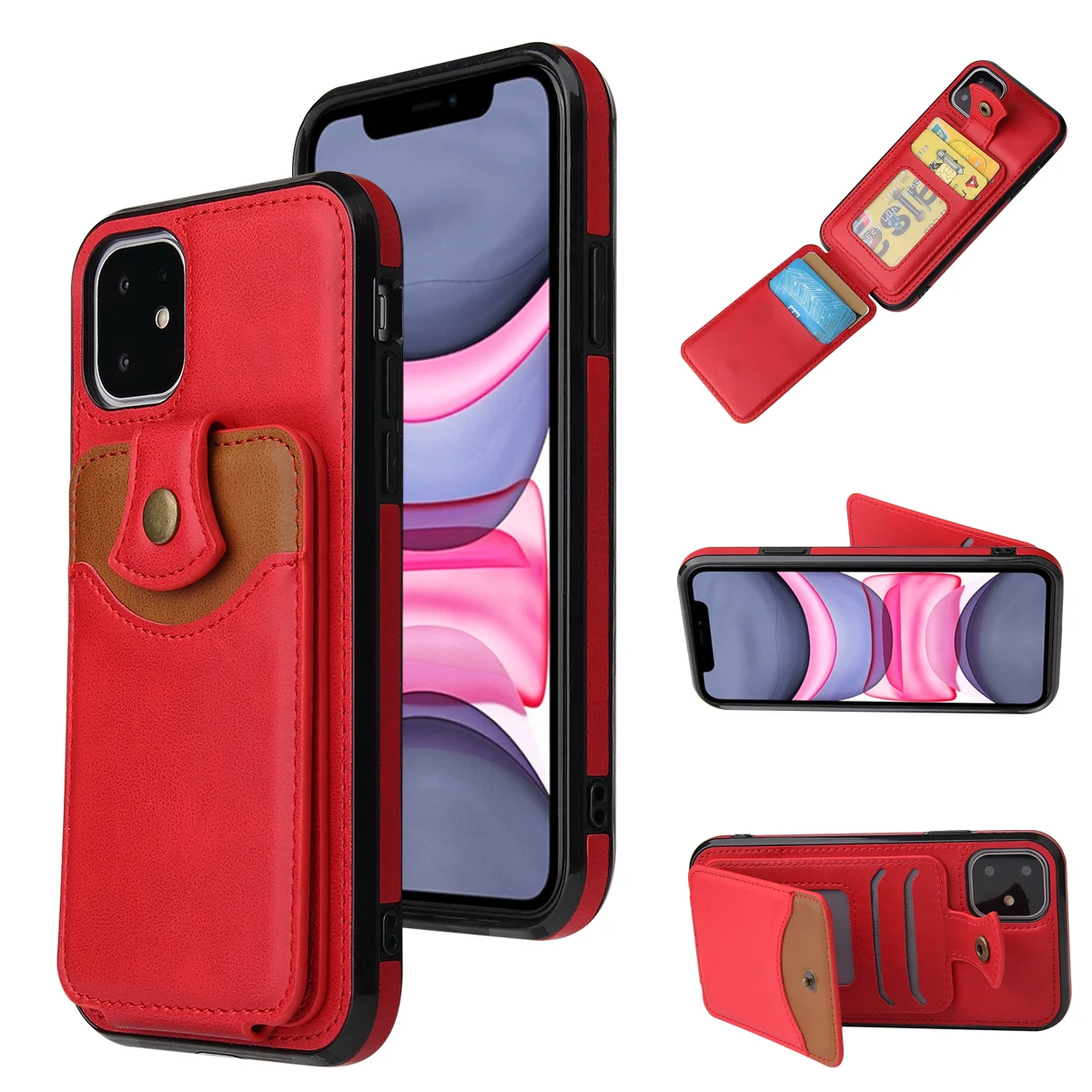 Красный Ретро из искусственной кожи чехол для IPhone 11 Pro X Xr XS Max 6 7 8 Plus слот для карт чехол держатель для Note 10 Pro huawei P30 Pro задняя крышка - Цвет: Красный