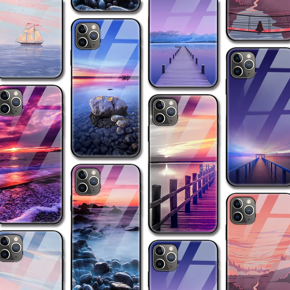 

Sky Sea Sunny Funda Case for Iphone 12 Pro case for Iphone 12 11 XR Pro XS MAX X 7 8 6 6S Plus SE 2020 Tempered Glass Case Coque