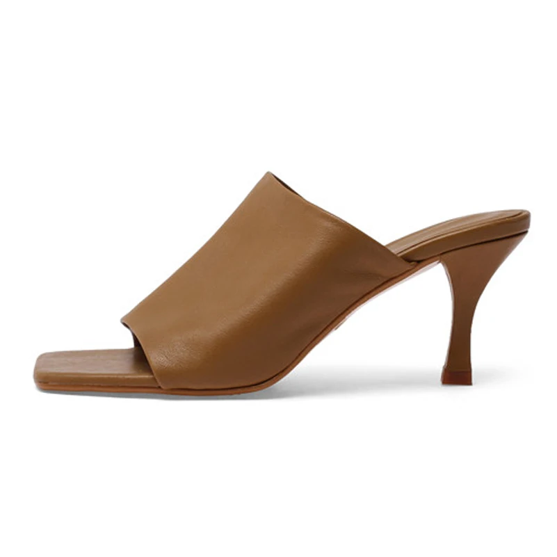 Meotina/Шлепанцы из натуральной кожи на высоком каблуке с узким ремешком Женская
