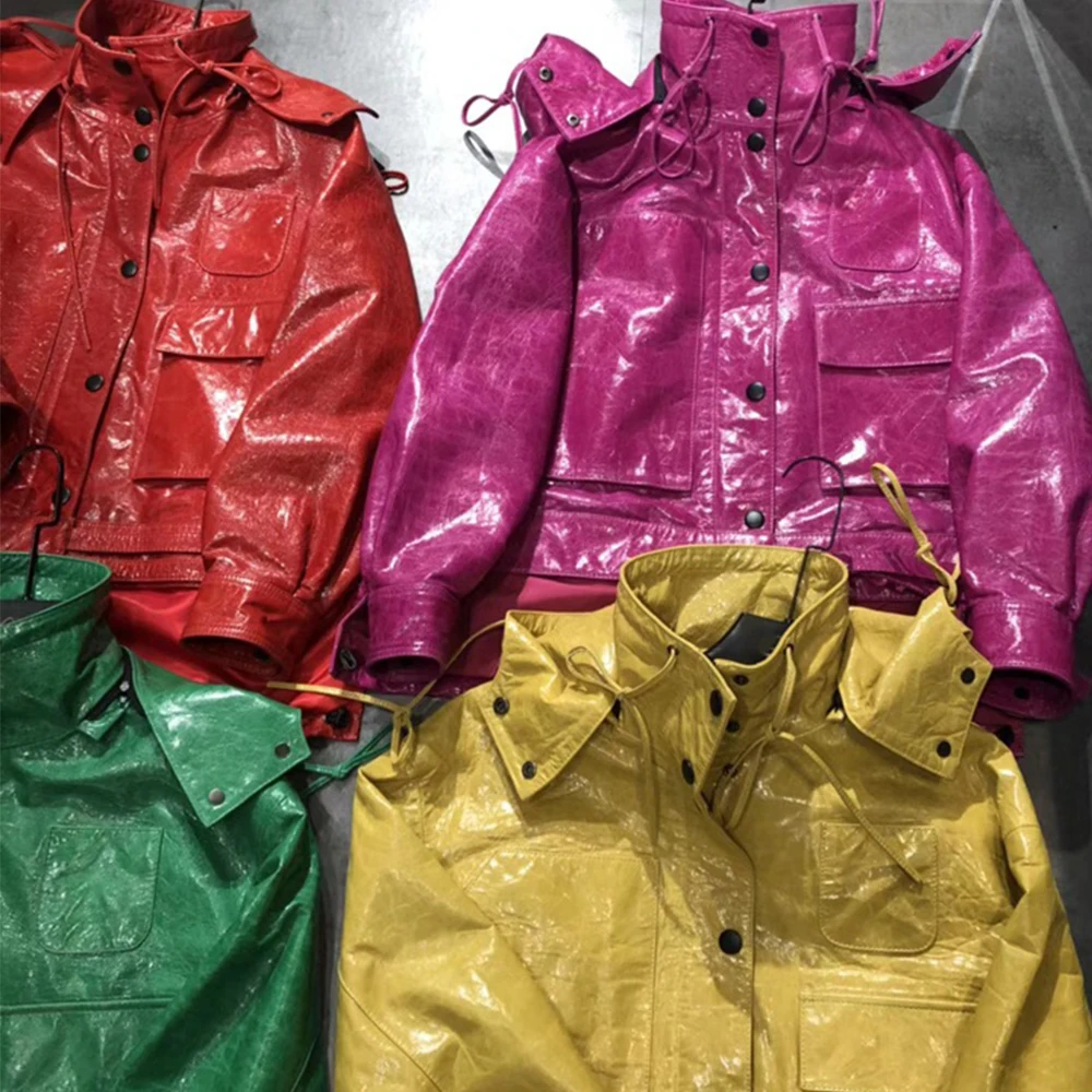 Весенние разноцветные воск кожаная куртка из овчиной кожи Хай стрит