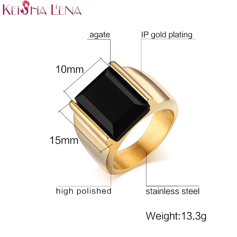 

Anillos Men's Signet Ring Black Large Stone 316L Stainless Steel Jewelry For Men Charm Wedding Rings