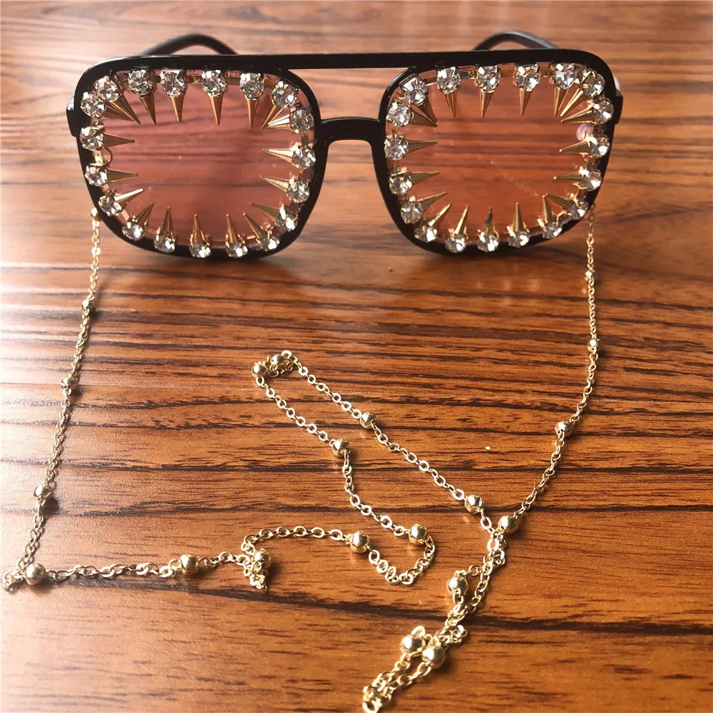 Очки богатые женщины серии 201 стразы с золотой цепочкой розовые/круглые