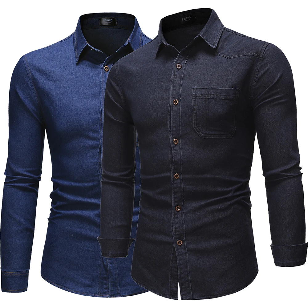 

Рубашка Boutique Мужская с длинным рукавом, модная джинсовая Блуза slim, Повседневная сорочка из денима, простая однотонная, весна-лето 2021