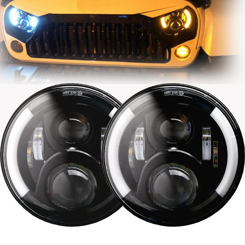 

2pcs Slim 7" LED Headlights with Halo Daytime Running Light For VAZ 2121 Lada Niva 4x4 7" LED Headlamps with Amber Turn Signal