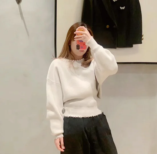 ZCSMLL 2021 Autumn Winter New Round Neck Pullover Vintage Fashion Pearl Wool Sweater Black Women Ins Tide | Женская одежда