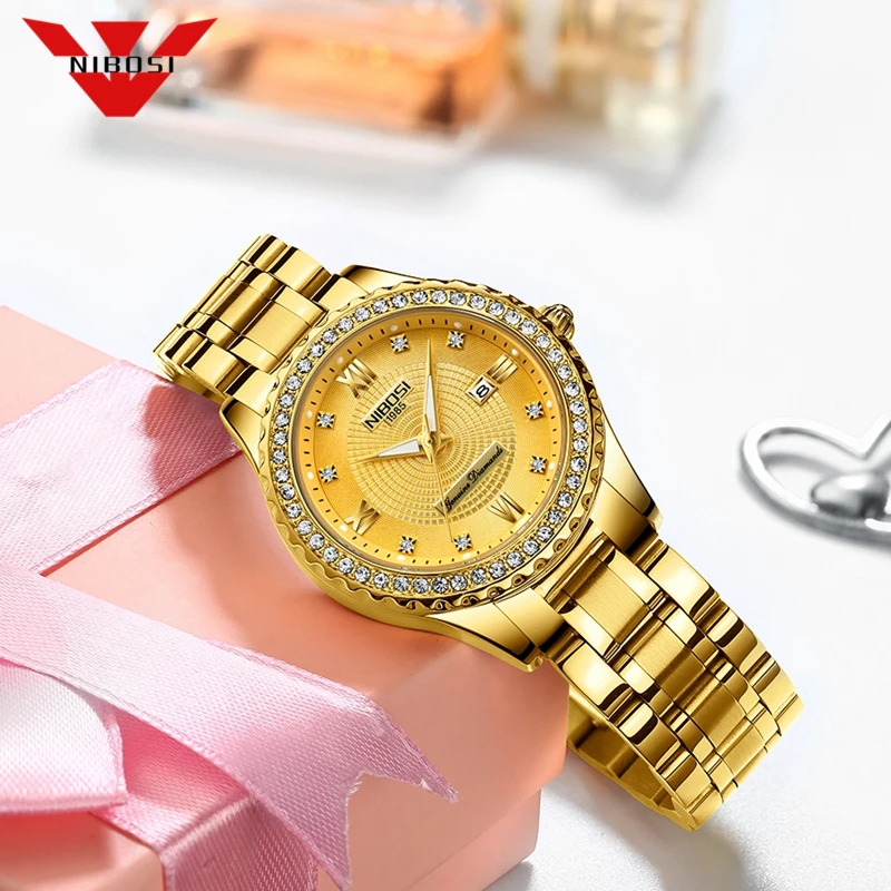 Золотые женские часы NIBOSI креативные стальные часы-браслет Montre Femme | Наручные