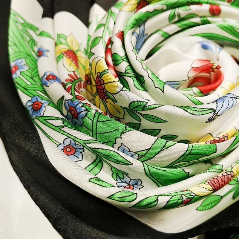 2020 70x70 Flower floral Multipurpose women Silk twill scarf Satin square tie Hairband ladies foulard femme towel bufanda shawl |
