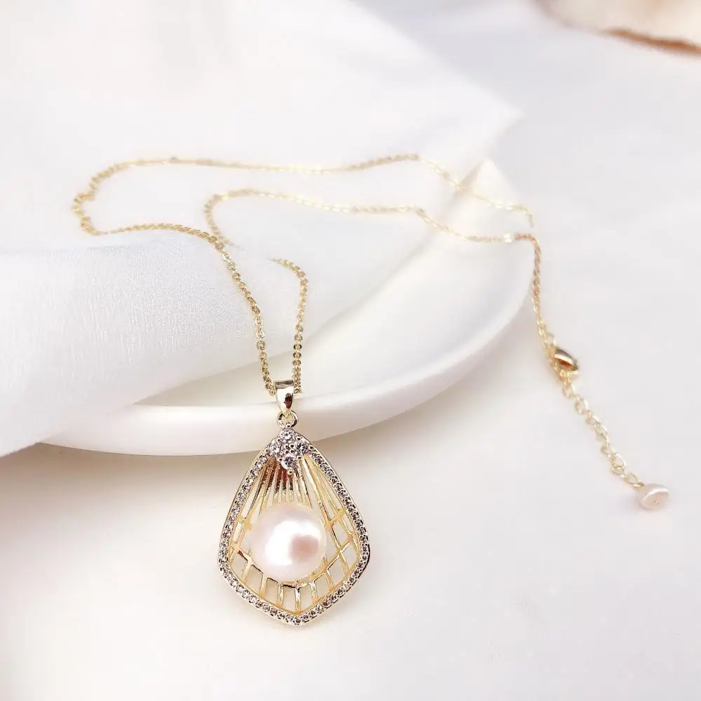 

14K Gold Pearl Necklace Handmade Temperament Personality Fashion Long Sweater Necklaces Female Fine Jewelry For Anniversary