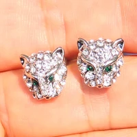 hot sale leopard head stud earrings for women men gift hip hop jewelry cool rhinestone animal party l3x569