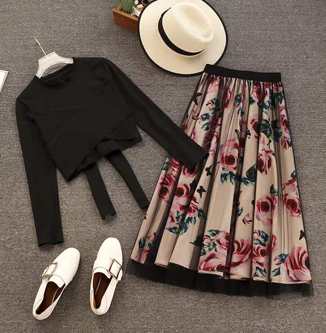 Весна-осень Женский комплект 2 шт. футболка с длинным рукавом необычной длины +