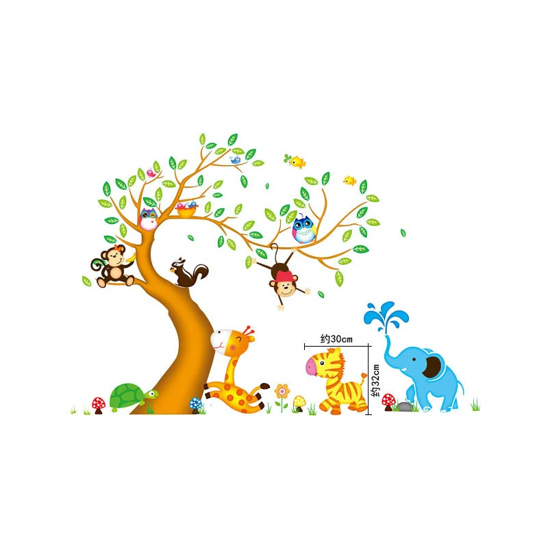 

Large Cartoon Animal Tree Wall Stickers for Kids Room Decoration Living Room Bedroom Removable PVC Wallpaper Furniture Decals