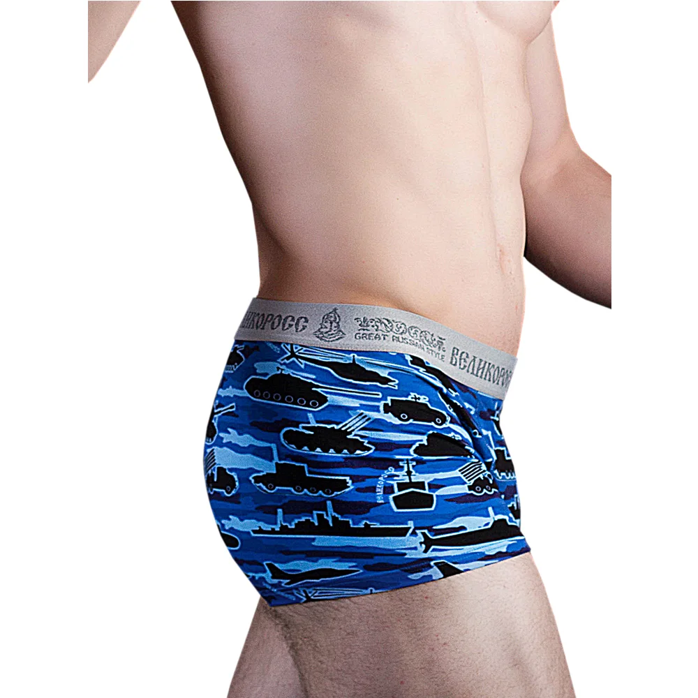 Трусы боксеры Великоросс синие танки хлопок ПИМа|Мужские трусы боксеры| |