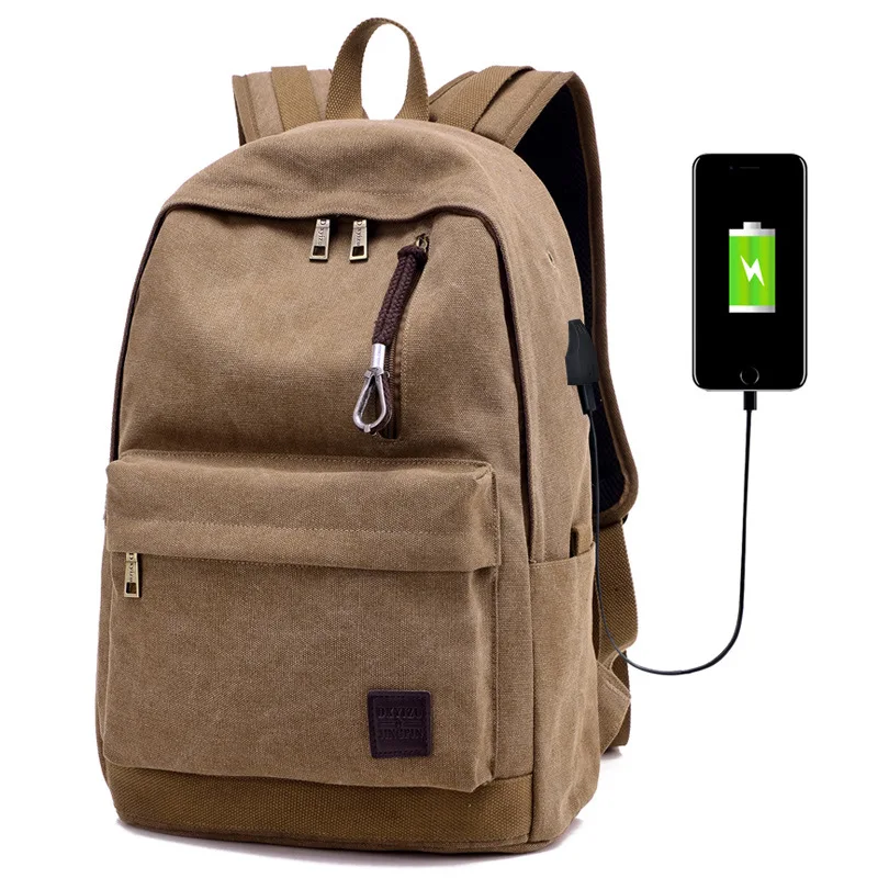 

Canvas Backpack with USB Charging Port for Men Women Vintage Rucksack Student Bookbag Travel Daypack Laptop Backpack