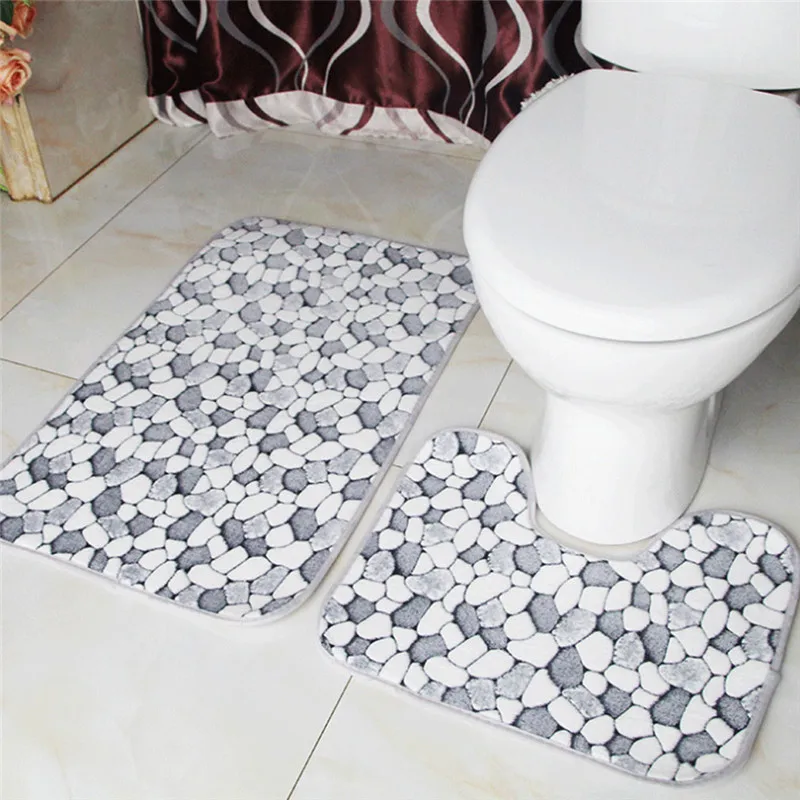 Коралловый флисовый коврик в виде гальки для ванной комнаты набор из двух