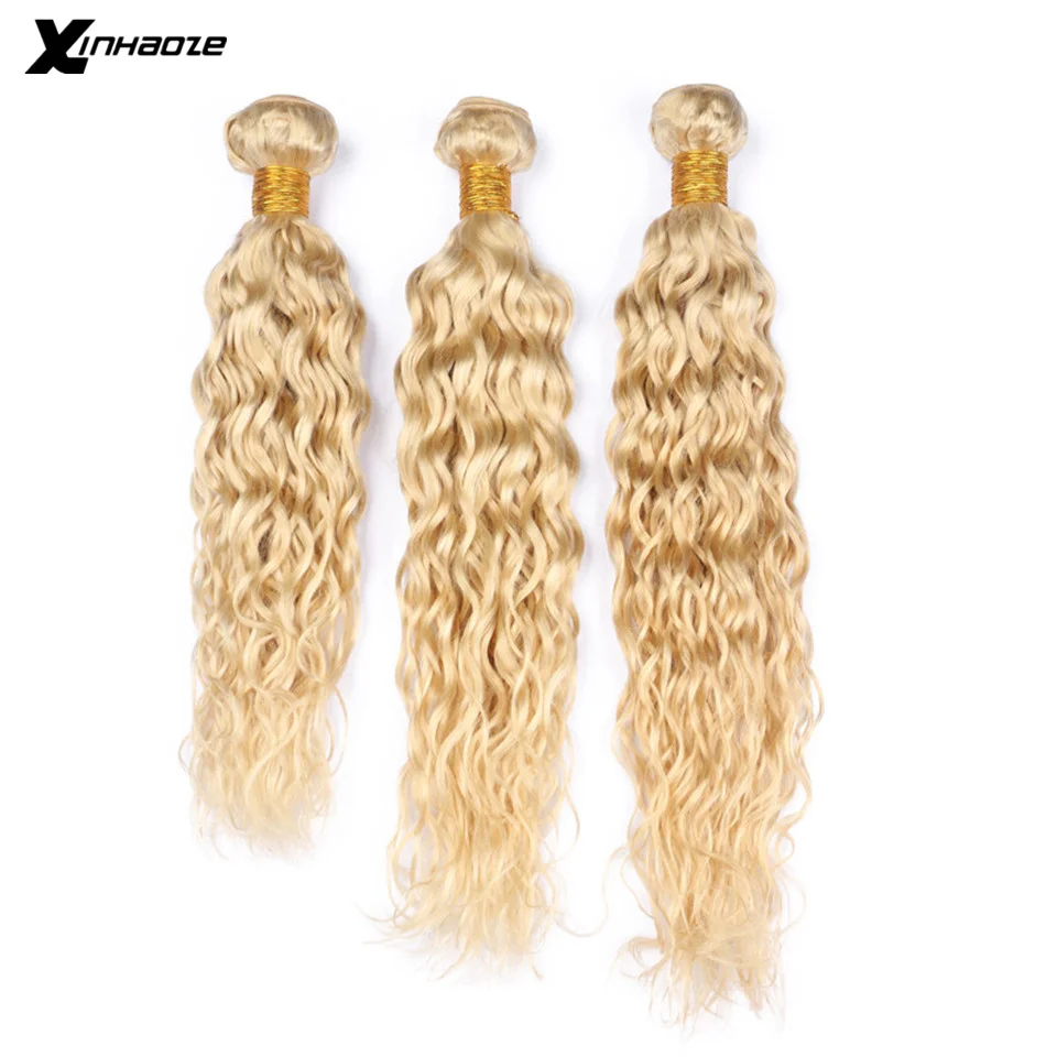 

Xinhaoze 613 Blonde Brazilian Water Wave With Frontal Remy Blonde Human Hair Lace Frontal Closure With Bundle