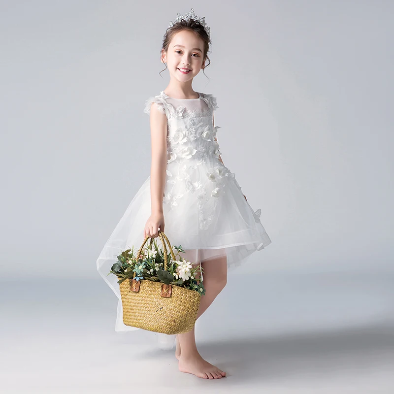 Белое Тюлевое платье с цветочным рисунком для девочек платья выпускного вечера и