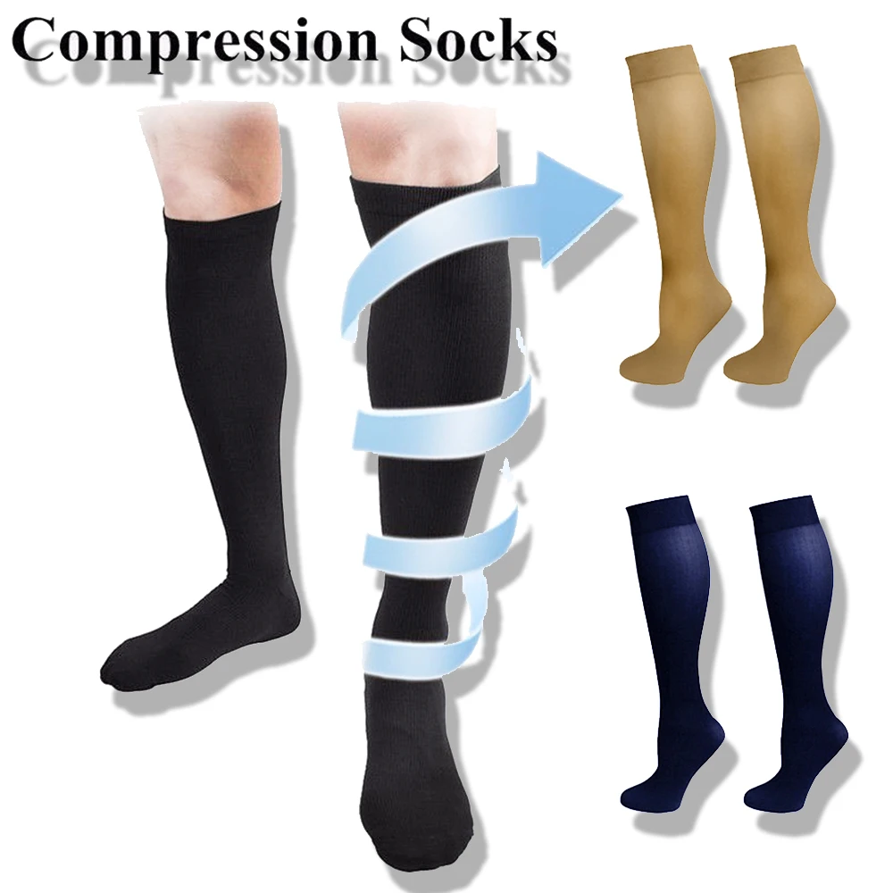 

3 Pairs Hot Unisex Compression Stockings Pressure Varicose Vein Stocking Knee High Leg Support Stretch Pressure Circulation