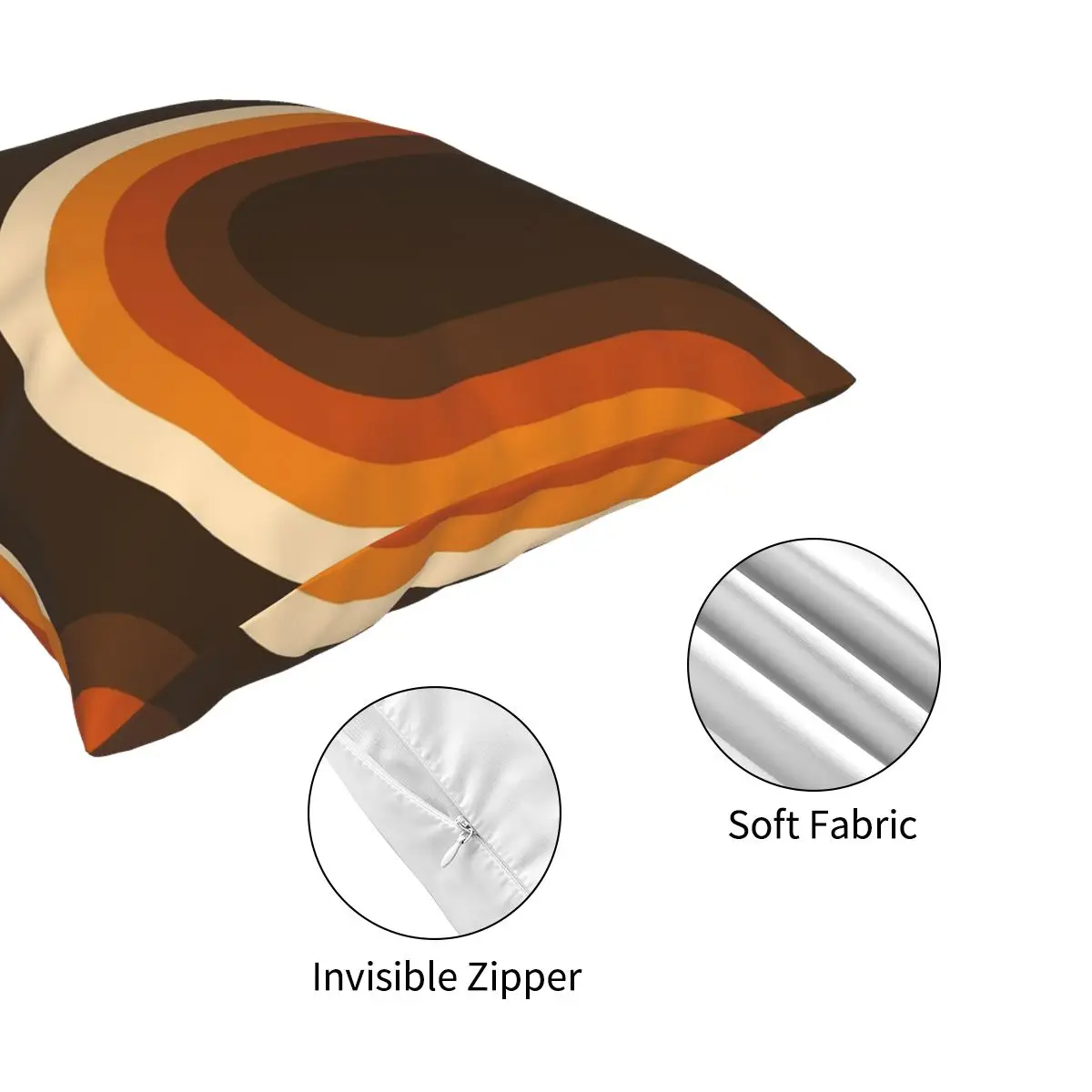 

70s Orange And Brown Waves Square Pillowcase Printed Zip Decor for Home Cushion Cover 45*45cm