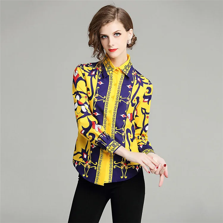 style 6 Дизайнерские Подиумные Топы женские высококачественные Модные осенние блузки женские элегантные рубашки с длинным рукавом Женские офисные рубашки - Цвет: style 6