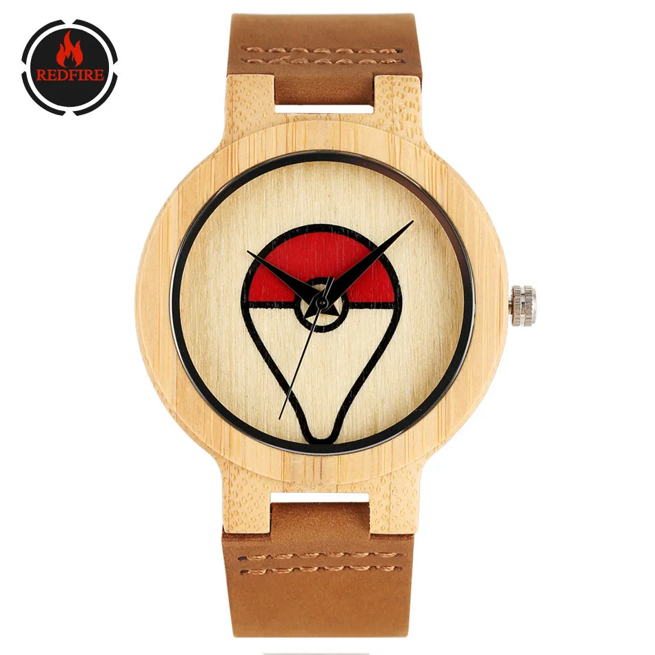 Красный огонь Аниме Покемон тематический мужские деревянные часы с кварцевым
