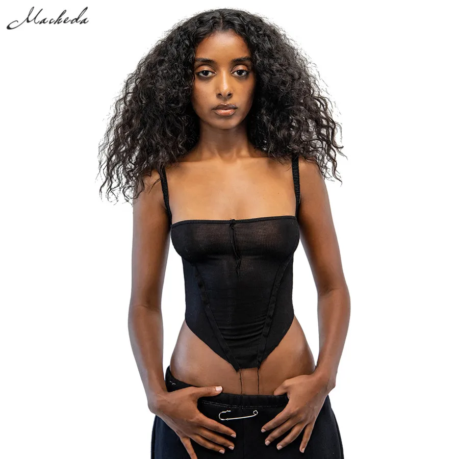 Женский вязаный Топ Без Рукавов Macheda черный и белый облегающий однотонный топ в