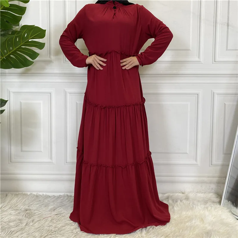 

Fashion Long Sleeve Chiffon Dress Women Maxi Long Dress Casual Solid Color Loose Muslim Robe Dubai Abaya Kaftan Gowns Fall New