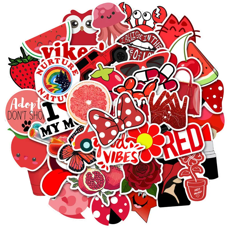 50 vsco red 33 Стильные наклейки s 50 шт. упаковка DIY водонепроницаемые наклейки s для ноутбука ПК телефона чемодана багажа игрушка для скейтборда Vsco Девушки Наклейки - Цвет: 50 vsco red