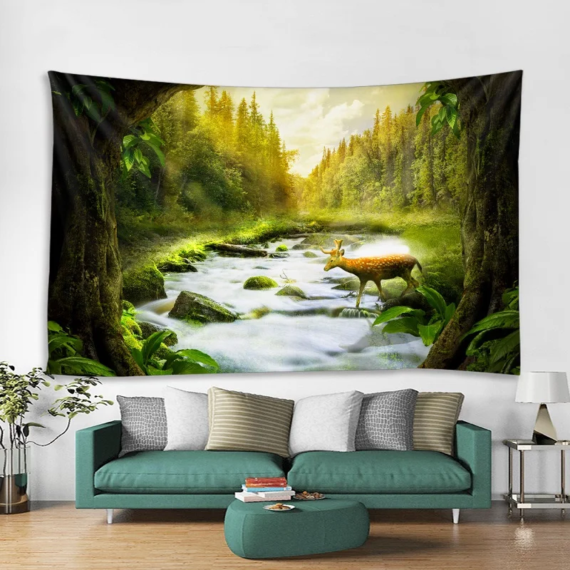 Фон с изображением леса олененка брезентовый гобелен для украшения спальни