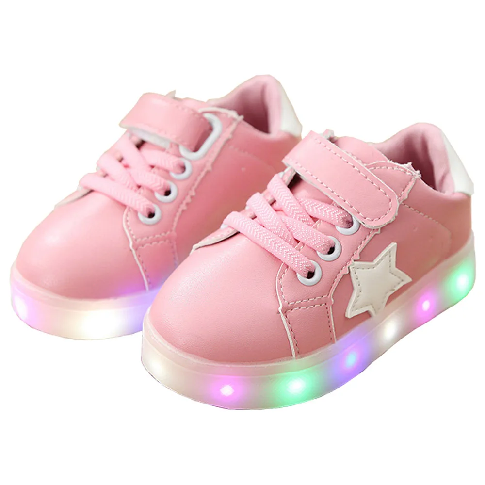 Kids Shoes Light Up Led Toddler Girl Sneakers Leather Boys with Anti-slippery Function Fashion Simple Design | Детская одежда и