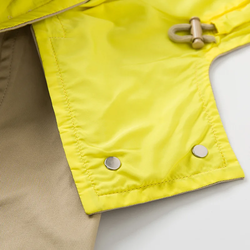 DEAT new winter fashion desings clothes full sleeves yellow patchwork kahki color hooded windbreaker with belt WJ89104L