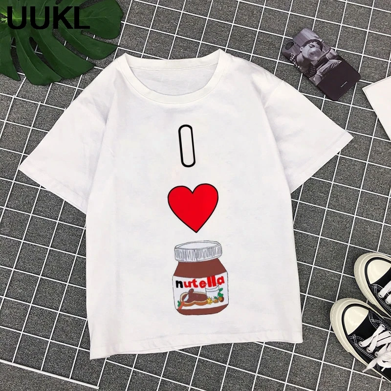 2020 летняя футболка в стиле Харадзюку каваи с надписью I Love Nutella модная женская