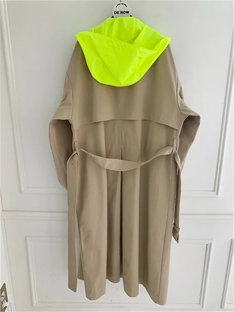 

2020 New Arrival Ins Hot Korean Style Elegant Solid Simple Basic Long Wide-waisted Khaki Elegant Fashion Vintage Trench Coat