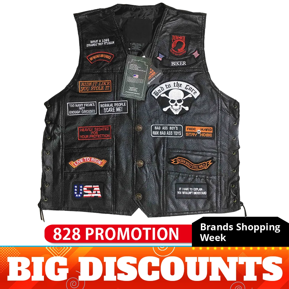 Мотоциклетный жилет мужской куртка из натуральной овечьей кожи в стиле ретро