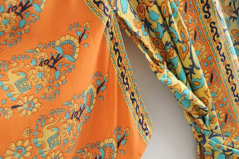 

Fitshinling Print Floral Cotton Beach Kimono Belt Vintage Bohemian Slim Cover Up Swimwear Long Cardigan Sexy Flare Sleeve Covers