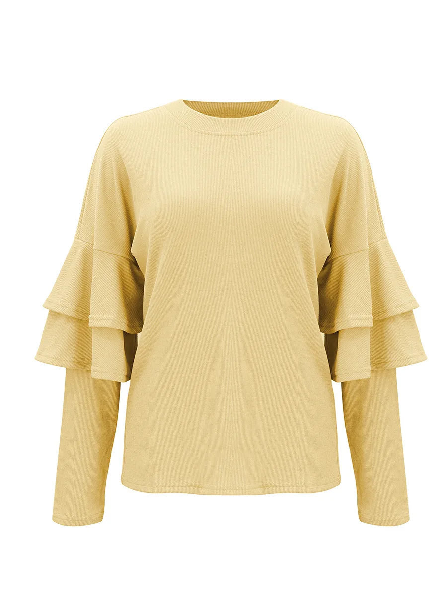 

ZOGAA Womens Pullover Spring Autumn Basic Blouse Shirts Ladies Long Sleeve Casual Tops Pullovers Knitted Ruffle Blouse Women