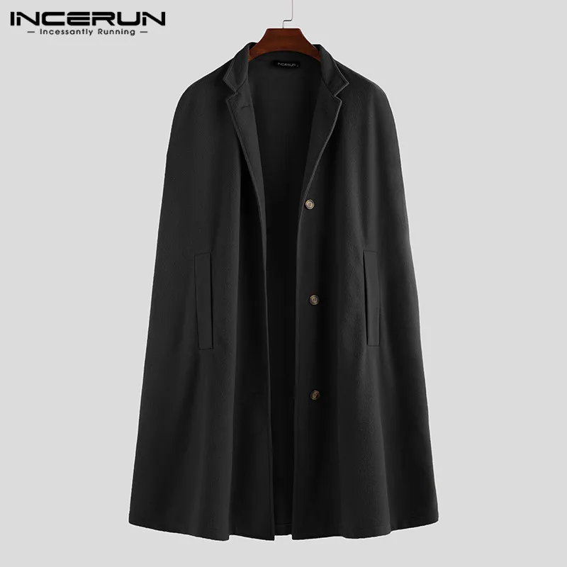INCERUN, Зимняя мода, Мужской плащ, пальто, однотонный, уличная одежда, искусственный флис, пальто, стоячий воротник, Тренч, повседневные куртки, накидка